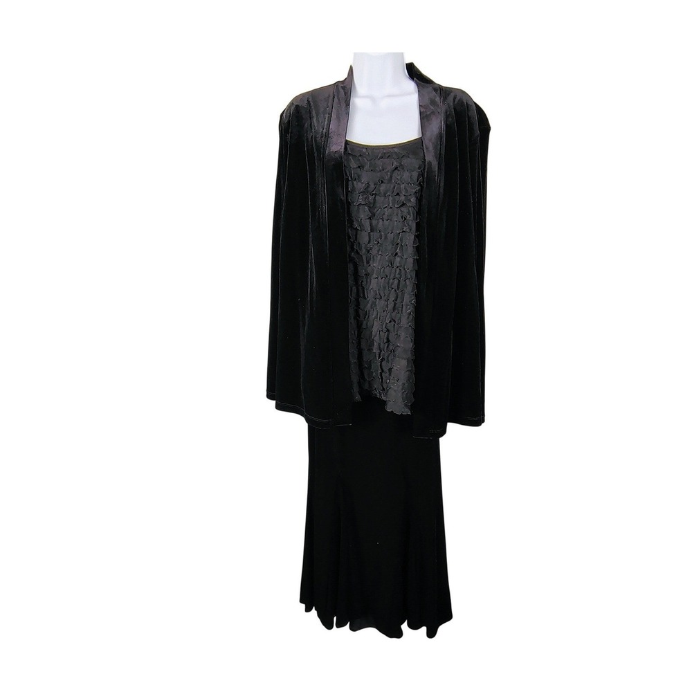 Womens 2X Choices set Black Velvet Ruffle Cardigan Tank Maxi Skirt Whimsigoth
